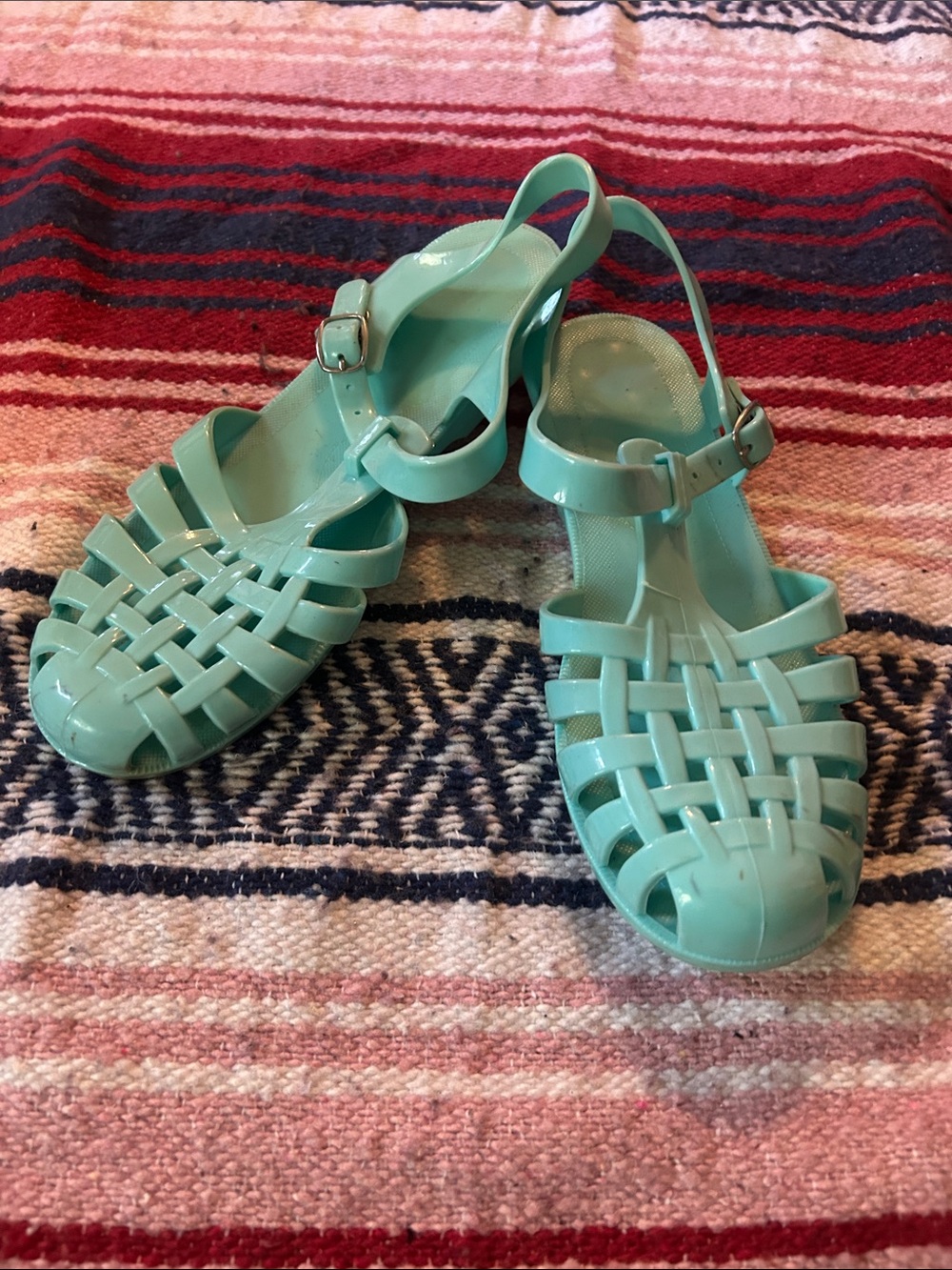 Women’s Mint Green Jelly Sandals with Ankle Strap